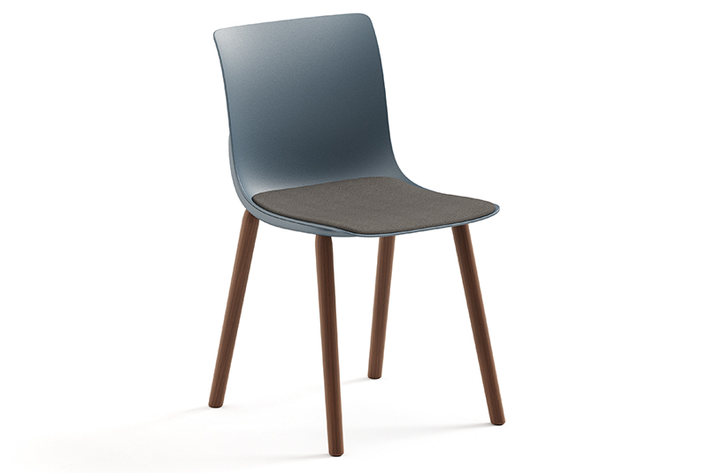 EPIX 76222 Side chair, plastic shell with seat pad, 4-leg walnut base