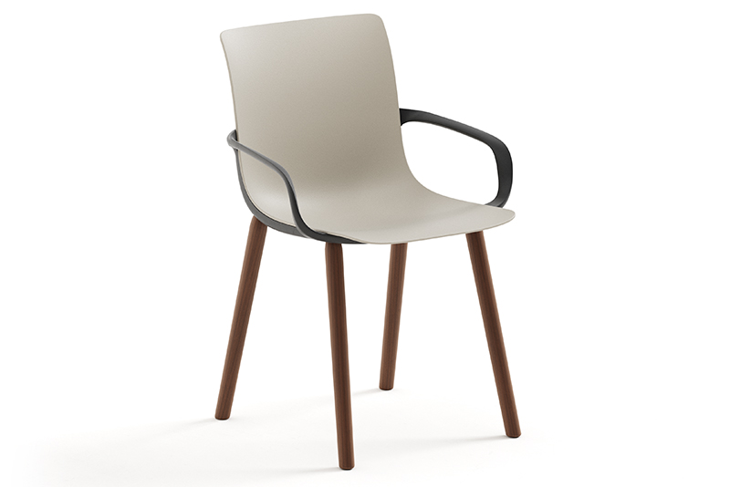 EPIX 76242 Side chair, formed felt shell with arms, 4-leg walnut base