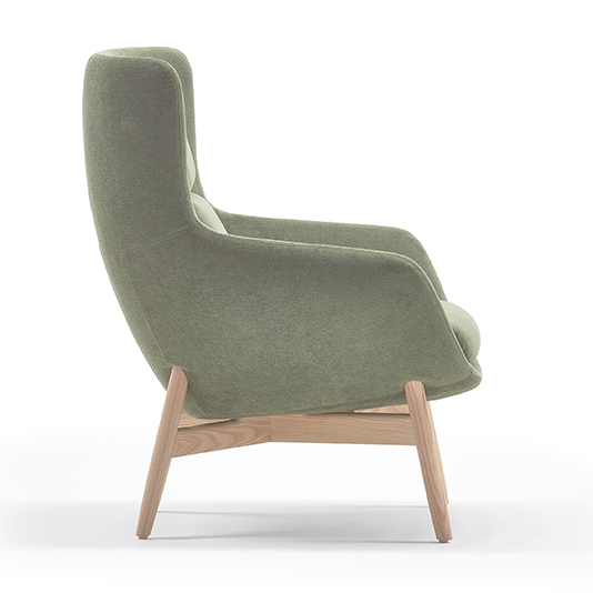 Ellaby mid back lounge chair with ash base side view