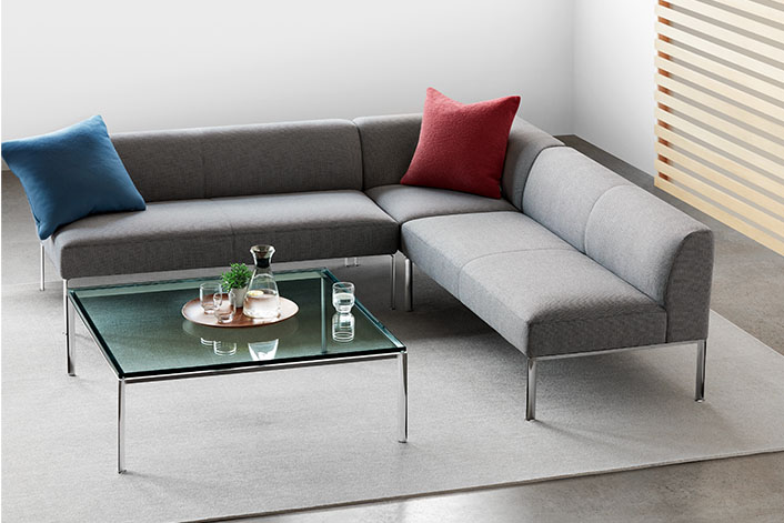 Branden sofa with toss pillows and table