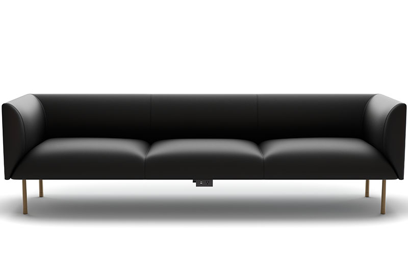 Electric three seater sofa with power on white background