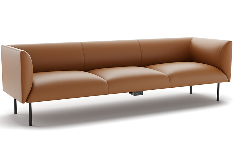 Electric three seater sofa with power on white background