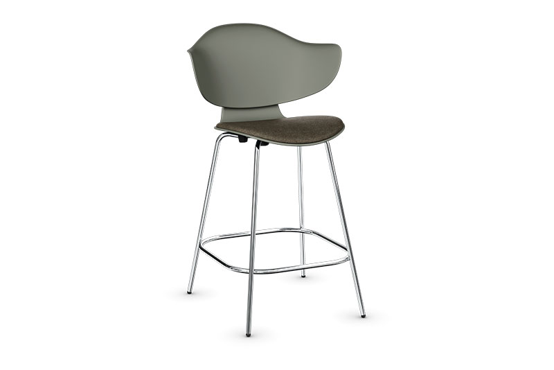 Melete counter stool with arms and seat pad on a white background