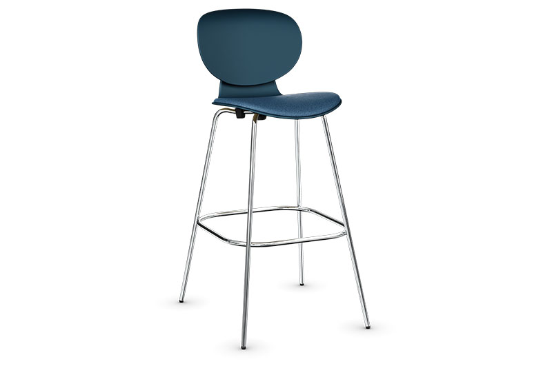 Melete armless bar stool with seat pad on white background
