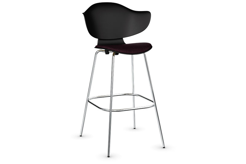 Melete bar stool with arms and seat pad on white background