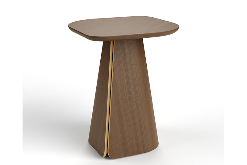Fold side table with walnut base on white background