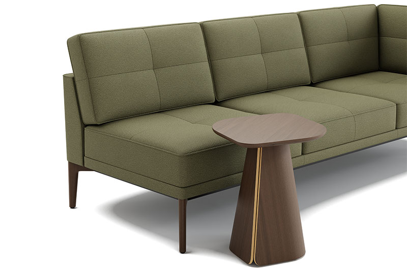 Symm sofa with the Fold side table with walnut base